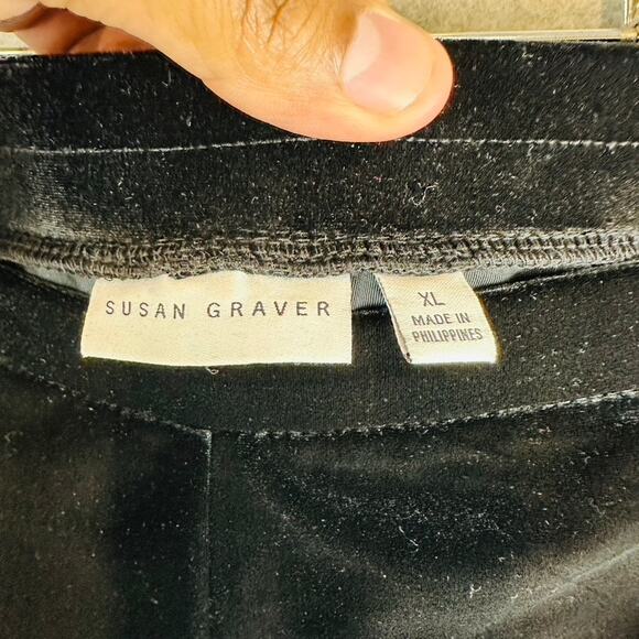 Susan Graver Womans Size XL Pants Wide Leg Velvet Pull On Black Stretch - Picture 7 of 8